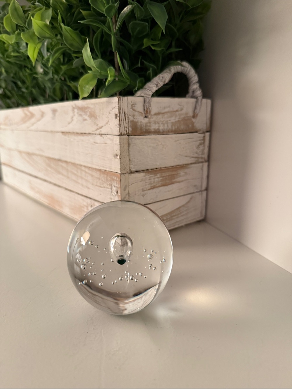 Vintage Paperweight Clear Art Glass Orb Sphere Controlled Bubbles Ball